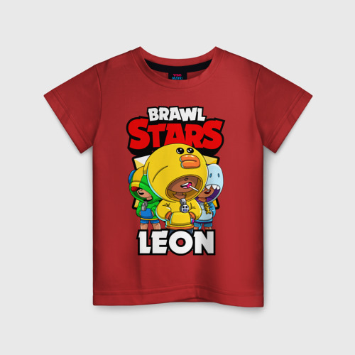 Детская футболка хлопок Brawl Stars Leon, цвет красный