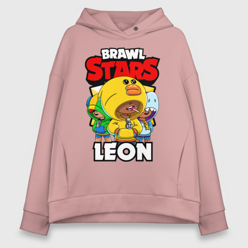 Женское худи Oversize хлопок Brawl Stars Leon, цвет пыльно-розовый