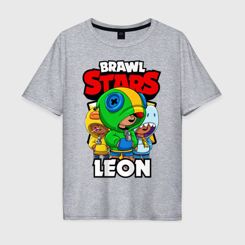 Мужская футболка хлопок Oversize Brawl Stars Leon, цвет меланж