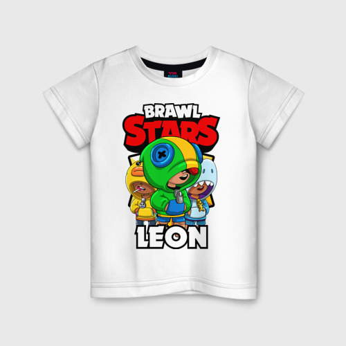 Детская футболка хлопок Brawl Stars Leon, цвет белый