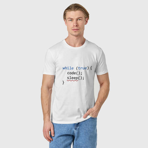 Мужская футболка хлопок Code - sleep, цвет белый - фото 3