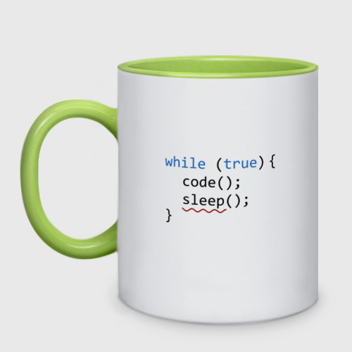 Кружка двухцветная Code - sleep, цвет белый + светло-зеленый