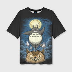 Женская футболка oversize 3D My Neighbor Totoro кот и заяц