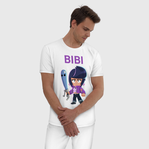 Мужская пижама хлопок с принтом BRAWL STARS BIBI, фото на моделе #1