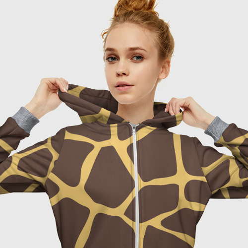 Женская толстовка 3D на молнии с принтом Окрас жирафа, вид сбоку #3