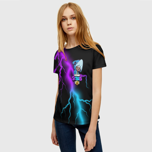 Женская футболка 3D Brawl Stars Leon shark, цвет 3D печать - фото 3