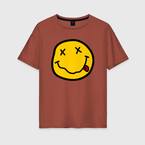 Женская футболка хлопок Oversize Nirvana, цвет кирпичный