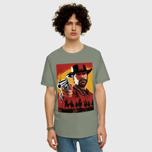 Мужская футболка хлопок Oversize Red dead Redemption 2, цвет авокадо - фото 3