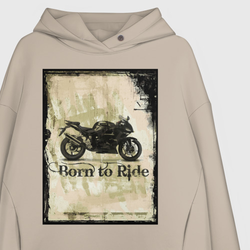 Женское худи Oversize хлопок Born to ride, цвет миндальный - фото 3