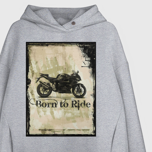 Женское худи Oversize хлопок Born to ride, цвет меланж - фото 3