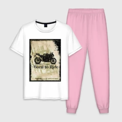 Мужская пижама с белой футболкой хлопок Born to ride