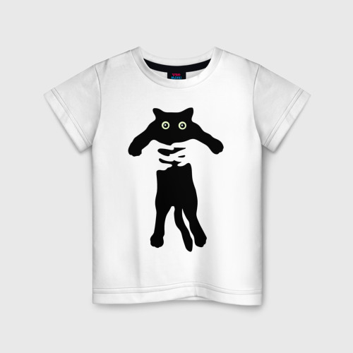 Детская футболка из хлопка с принтом Черный кот в руках, вид спереди №1