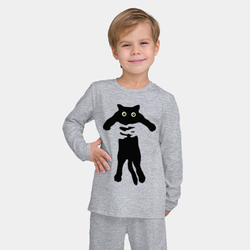 Детская пижама с лонгсливом хлопок Черный кот в руках, цвет меланж - фото 3