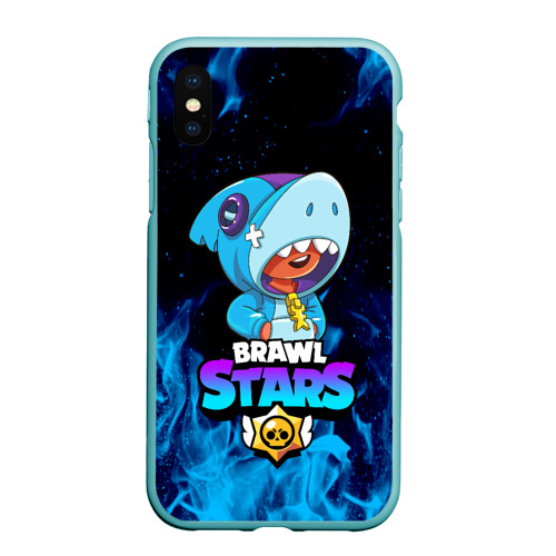 Чехол для iPhone XS Max матовый Brawl Stars Leon shark Леон акула, цвет мятный