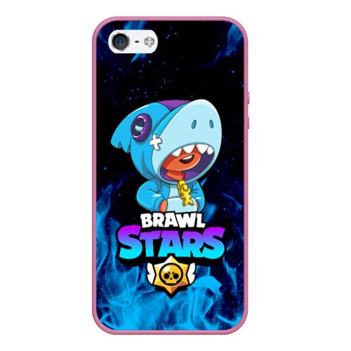 Чехол для iPhone 5/5S матовый Brawl Stars Leon shark Леон акула, цвет малиновый