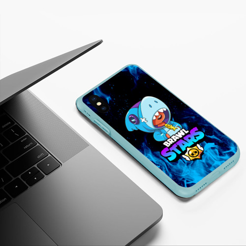 Чехол для iPhone XS Max матовый Brawl Stars Leon shark Леон акула, цвет мятный - фото 5