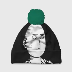 Шапка 3D c помпоном Сайтама на черном фоне