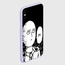 Чехол для iPhone XS Max матовый Ванпанчмен: Сайтама на фоне иероглифов - фото 2