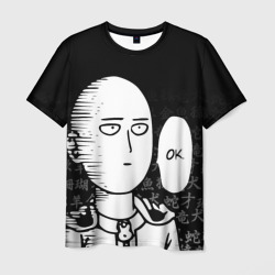 Мужская футболка 3D Ванпанчмен: Сайтама на фоне иероглифов