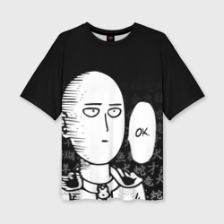 Женская футболка oversize 3D Ванпанчмен: Сайтама на фоне иероглифов