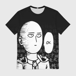 Мужская футболка 3D Ванпанчмен: Сайтама на фоне иероглифов