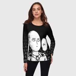 Женский лонгслив 3D Ванпанчмен: Сайтама на фоне иероглифов - фото 2