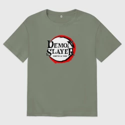 Женская футболка хлопок Oversize Kimetsu no Yaiba закрашенный круг