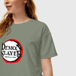 Женская футболка хлопок Oversize Kimetsu no Yaiba закрашенный круг - фото 2