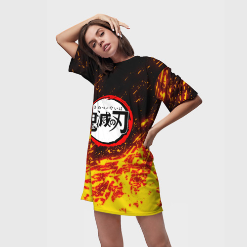 Платье-футболка 3D Kimetsu no Yaiba яркое пламя, цвет 3D печать - фото 3