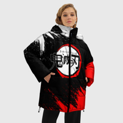 Женская зимняя куртка Oversize Иероглифы на абстрактном фоне - фото 2