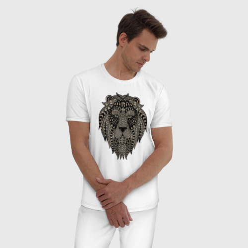 Мужская пижама хлопок Metallized Lion, цвет белый - фото 3