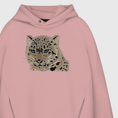 Мужское худи Oversize хлопок Metallized Snow Leopard, цвет пыльно-розовый - фото 4