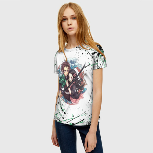 Женская футболка 3D Брызги красок Demon Slayer, цвет 3D печать - фото 3