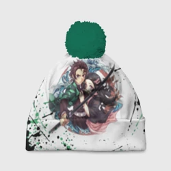 Шапка 3D c помпоном Брызги красок Demon Slayer