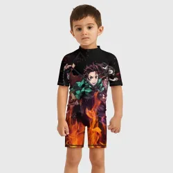Детский купальный костюм 3D Kimetsu no Yaiba в огне - фото 2