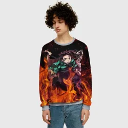 Мужской свитшот 3D Kimetsu no Yaiba в огне - фото 2
