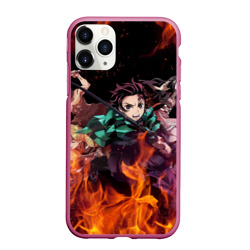 Чехол для iPhone 11 Pro Max матовый Kimetsu no Yaiba в огне