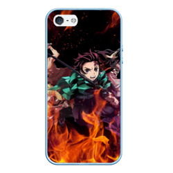 Чехол для iPhone 5/5S матовый Kimetsu no Yaiba в огне