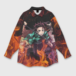 Женская рубашка oversize 3D Kimetsu no Yaiba в огне