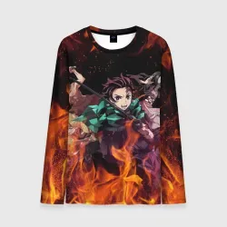 Мужской лонгслив 3D Kimetsu no Yaiba в огне