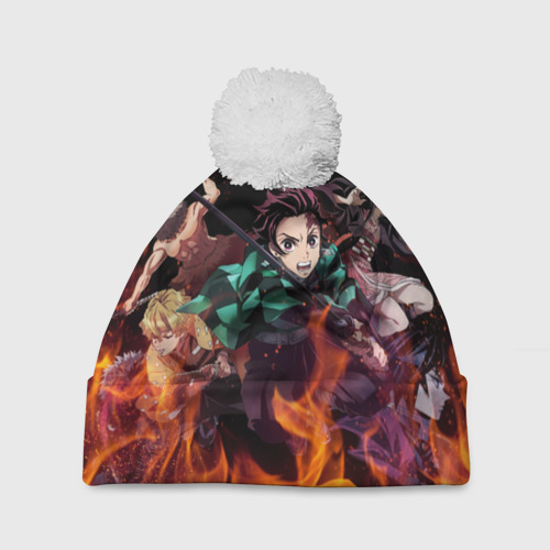 Шапка 3D c помпоном Kimetsu no Yaiba в огне, цвет 3D печать