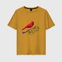 Женская футболка хлопок Oversize Красный кардинал