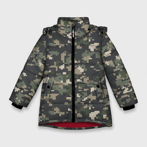 Зимняя куртка для девочек 3D Пиксельный камуфляж, цвет красный