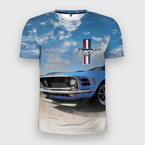 Мужская футболка 3D Slim с принтом Mustang - retro, вид спереди #2