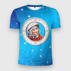 Мужская футболка 3D Slim Улыбка Юрия Гагарина голубое небо