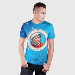 Мужская футболка 3D Slim Улыбка Юрия Гагарина голубое небо - фото 2