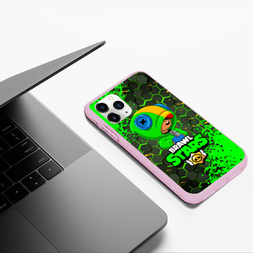 Чехол для iPhone 11 Pro Max матовый Brawl Stars Leon, цвет розовый - фото 5