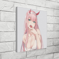 Холст с принтом Ahegao Zero Two для любого человека, вид спереди №3. Цвет основы: белый