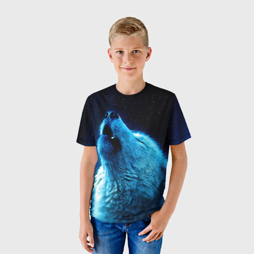 Детская футболка 3D Волк воет на луну, цвет 3D печать - фото 3