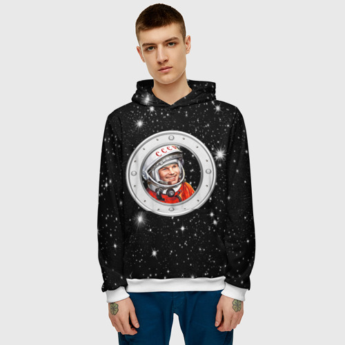 Мужская толстовка 3D с принтом Юрий Гагарин № 1 в космосе, фото на моделе #1